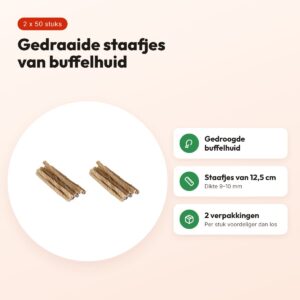 Petsnack twisted stick buffelhuid 5 inch 9-10 mm – multipack 2 x 50 stuks – voordelen