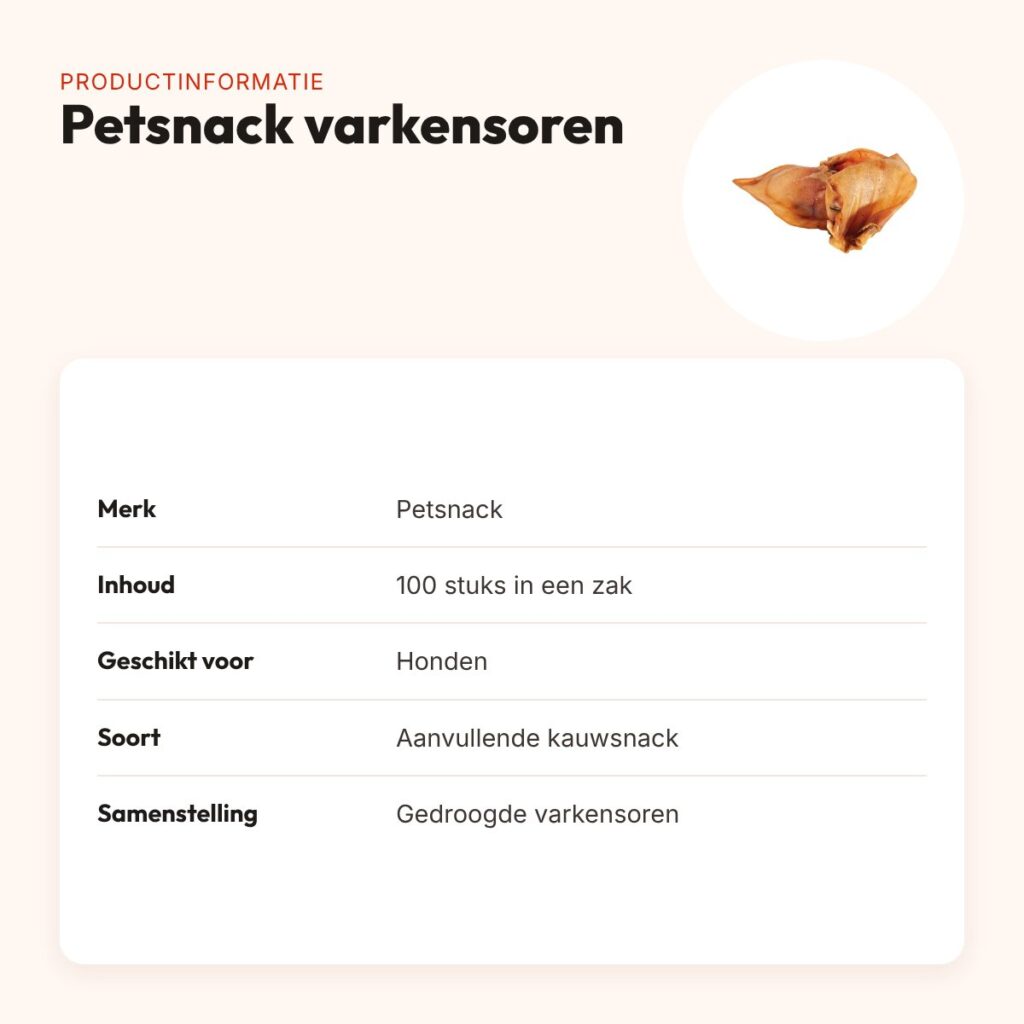Petsnack varkensoren 100 stuks – gedroogde kauwsnack – productinformatie