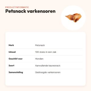 Petsnack varkensoren 100 stuks – gedroogde kauwsnack – productinformatie