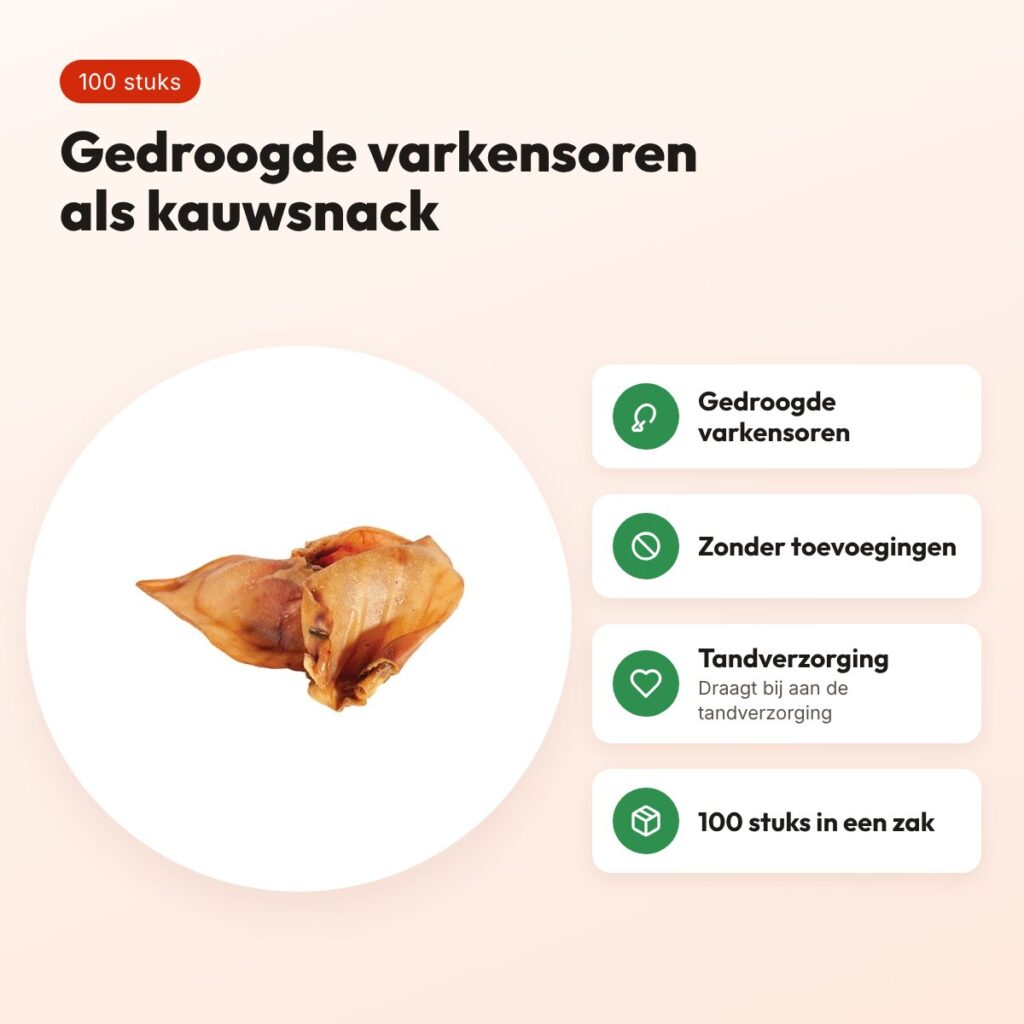 Petsnack varkensoren 100 stuks – gedroogde kauwsnack – voordelen