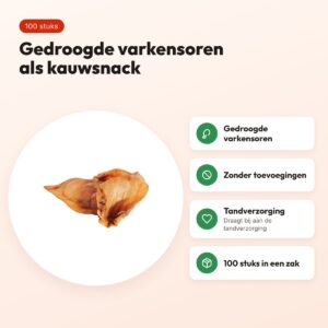 Petsnack varkensoren 100 stuks – gedroogde kauwsnack – voordelen