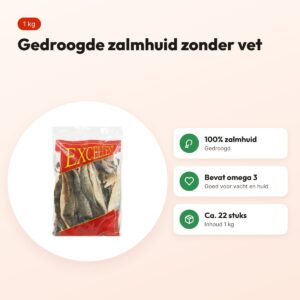 Petsnack zalmhuid zonder vet 1 kg – gedroogde hondensnack – voordelen