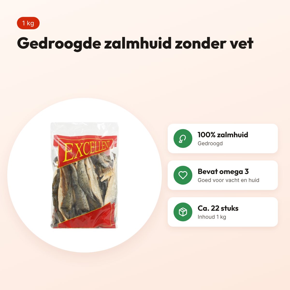 Petsnack zalmhuid zonder vet 1 kg – gedroogde hondensnack – voordelen