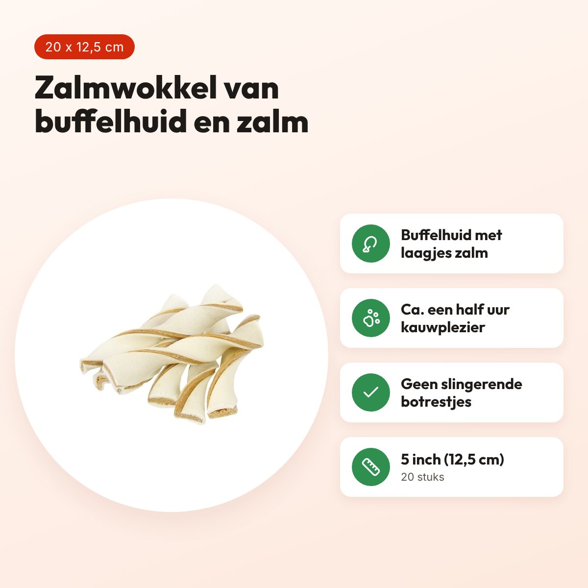 Petsnack zalmwokkel 5 inch (12,5 cm) – buffelhuid met zalm, 20 stuks – voordelen