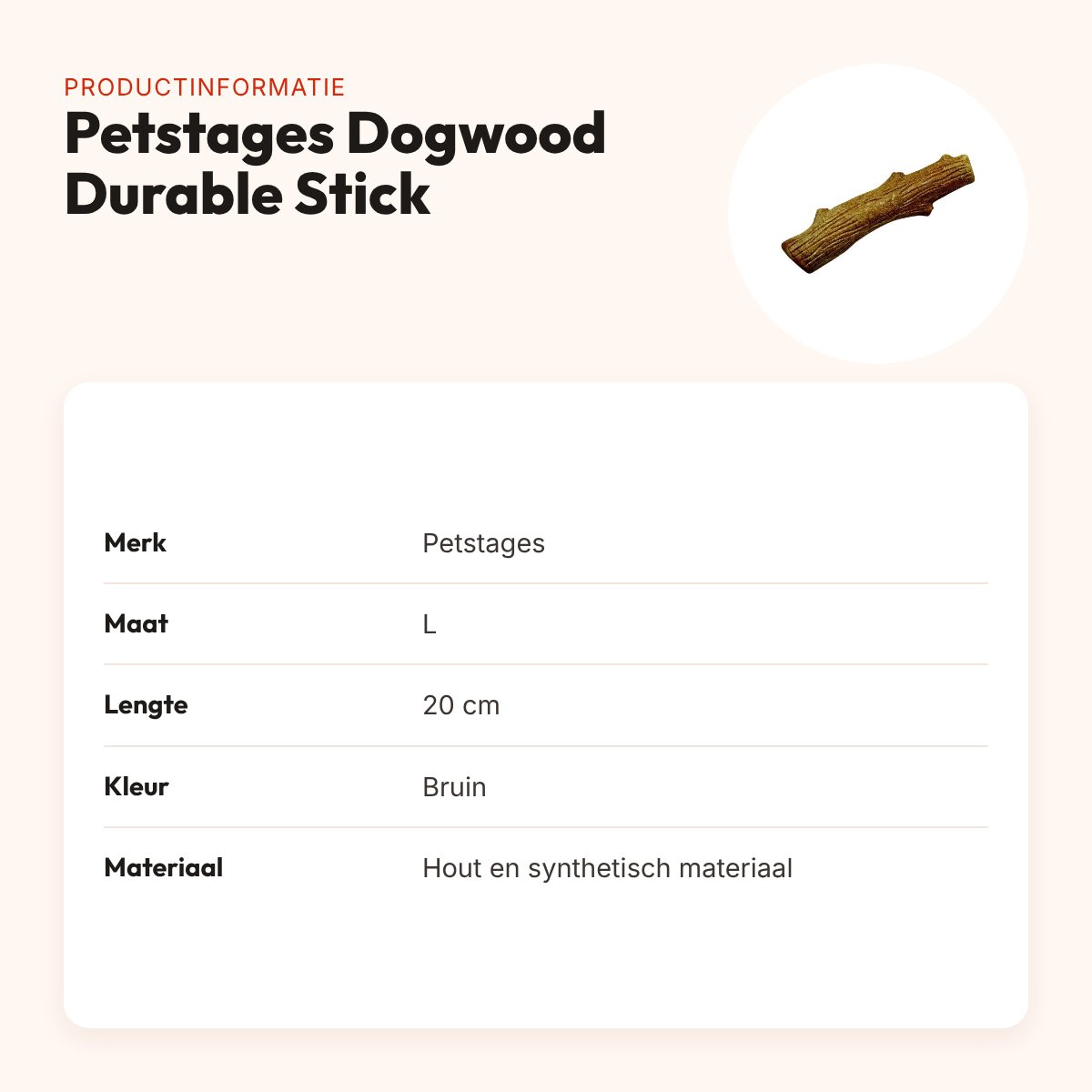 Petstages Dogwood Durable Stick L bruin 20 cm – hondenspeelgoed – productinformatie