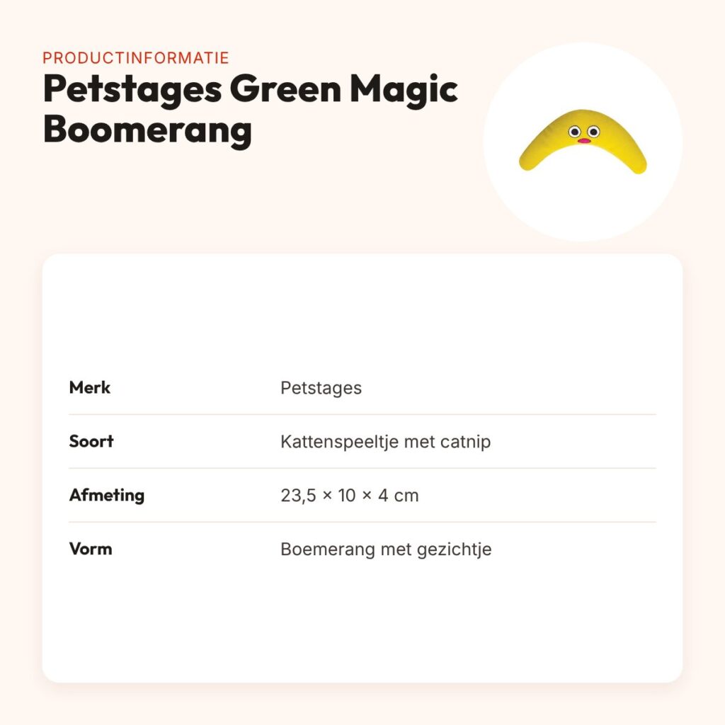 Petstages Green Magic Boomerang Buddy kattenspeeltje 23,5 x 10 x 4 cm – productinformatie