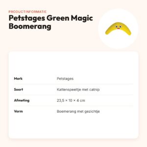 Petstages Green Magic Boomerang Buddy kattenspeeltje 23,5 x 10 x 4 cm – productinformatie