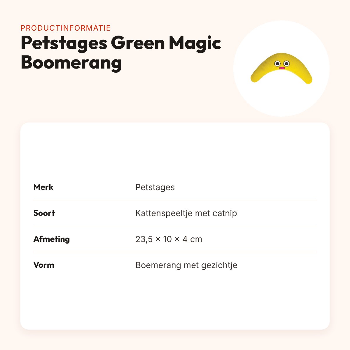 Petstages Green Magic Boomerang Buddy kattenspeeltje 23,5 x 10 x 4 cm – productinformatie