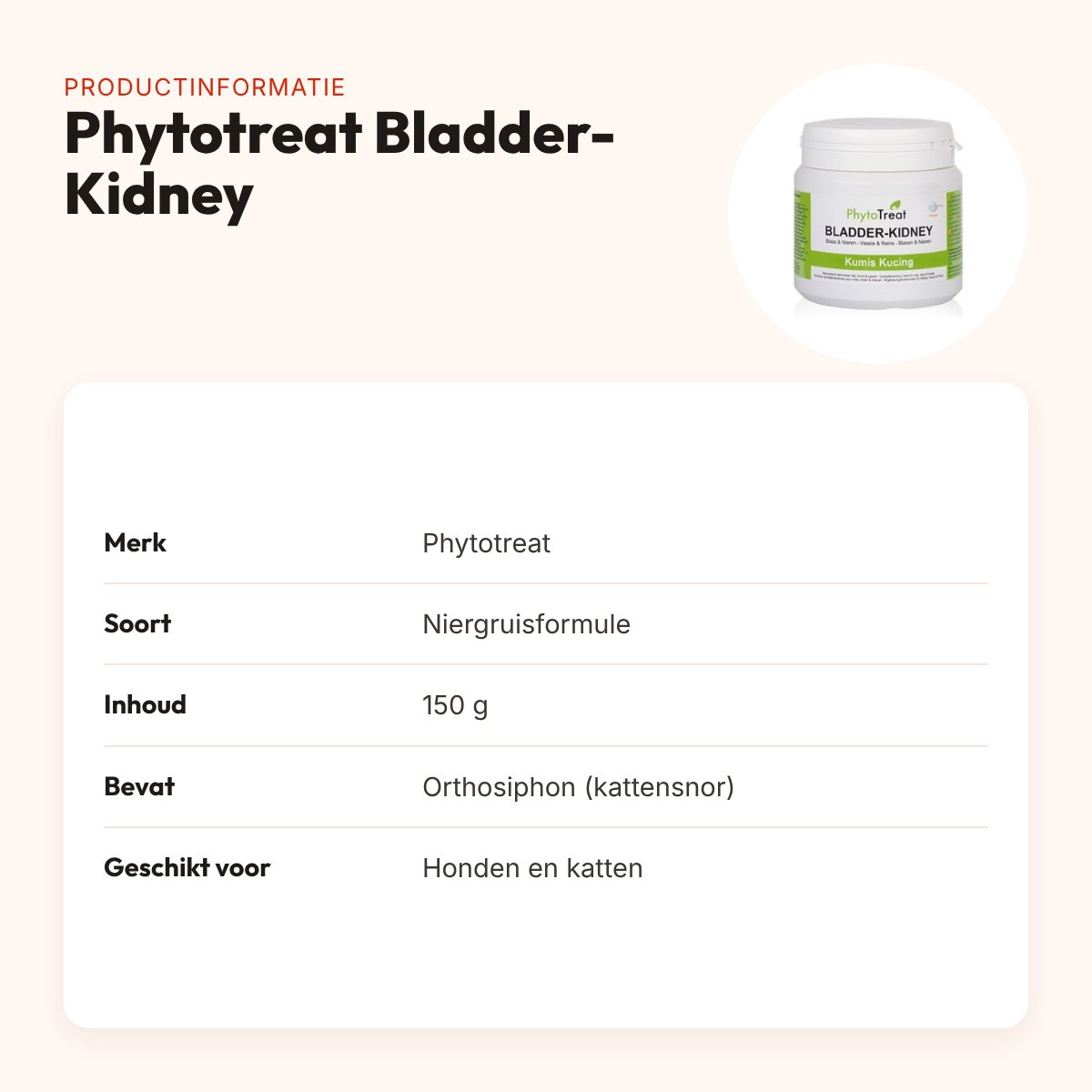 Phytotreat Bladder-Kidney niergruisformule 150 g – voor honden en katten – productinformatie