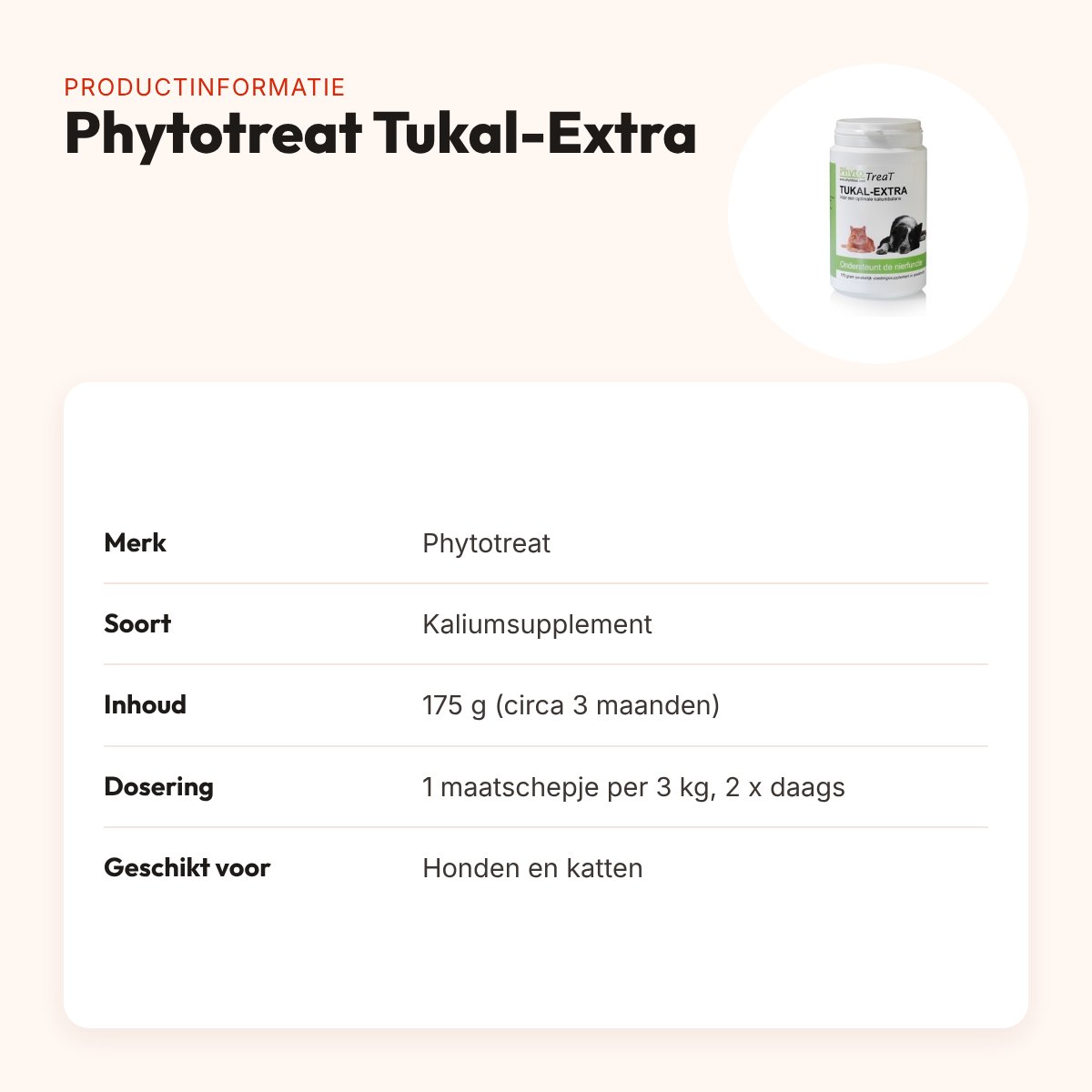 Phytotreat Tukal-Extra 175 g – kaliumsupplement voor honden en katten – productinformatie