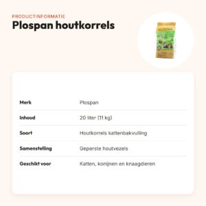 Plospan houtkorrels kattenbakvulling 20 liter (11 kg) – productinformatie