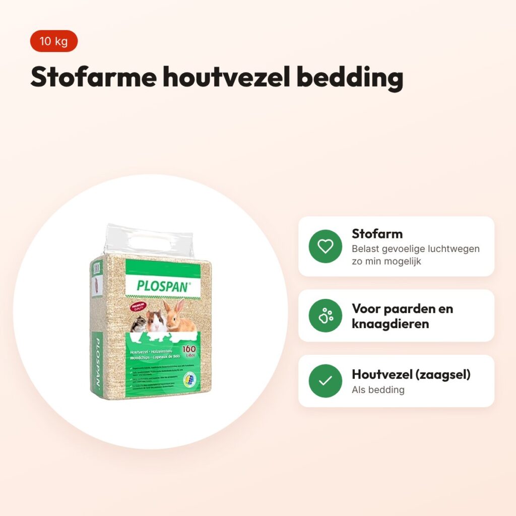 Plospan houtvezel 10 kg (160 liter) – stofarme bedding – voordelen