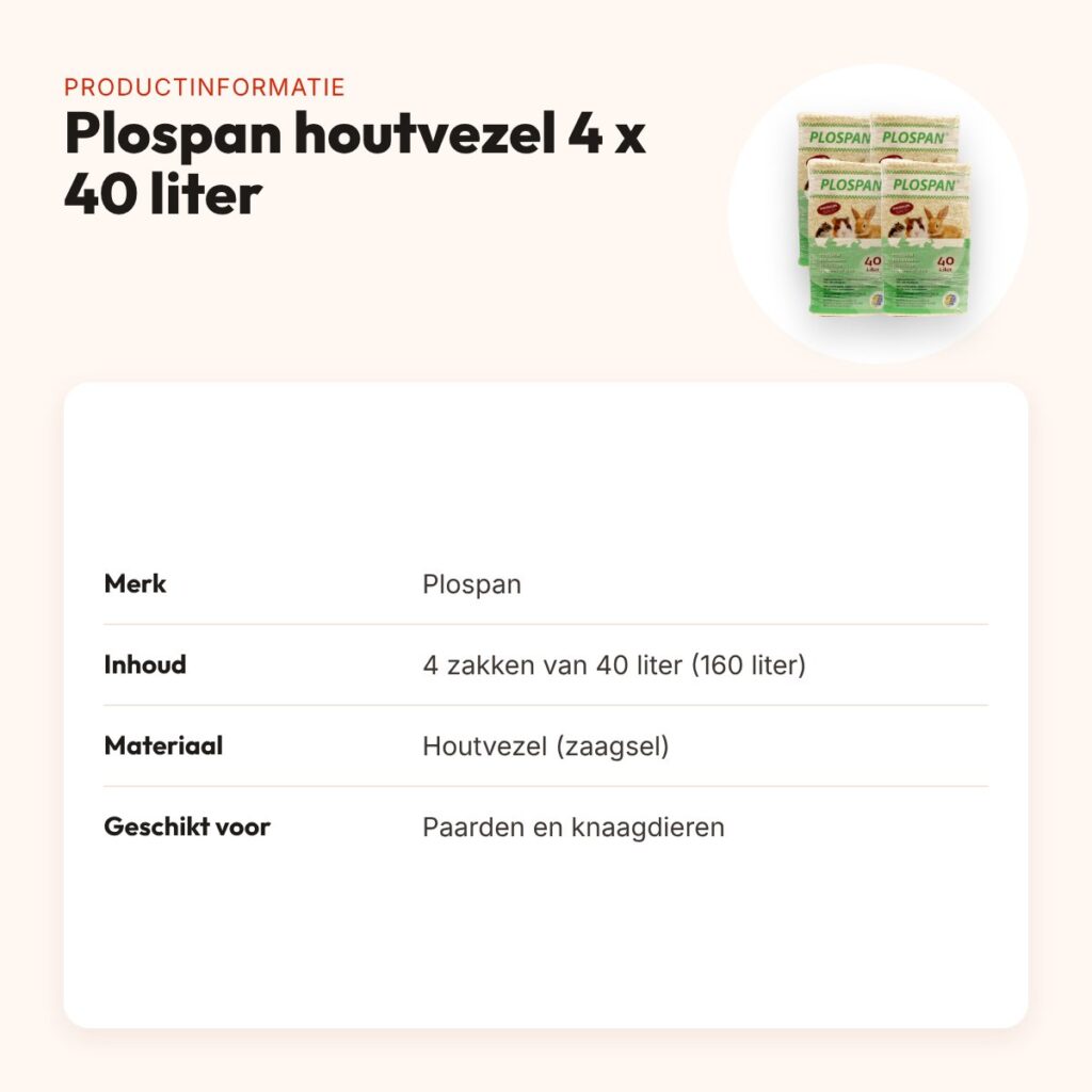 Plospan houtvezel 4 x 40 liter (160 liter) – stofarme bedding – productinformatie