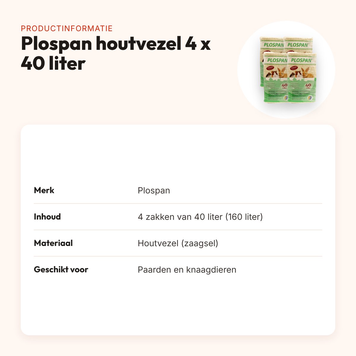 Plospan houtvezel 4 x 40 liter (160 liter) – stofarme bedding – productinformatie