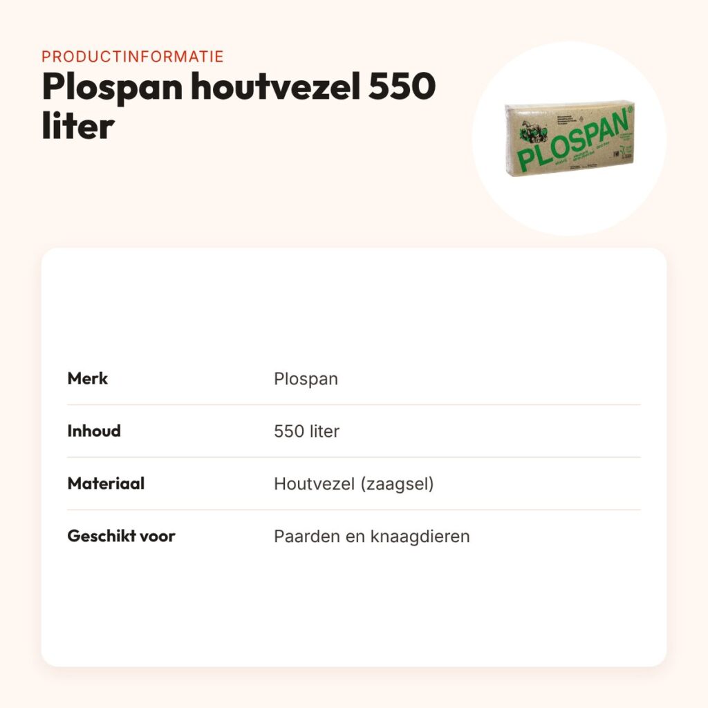 Plospan houtvezel 550 liter – stofarme bedding voor paarden en knaagdieren – productinformatie