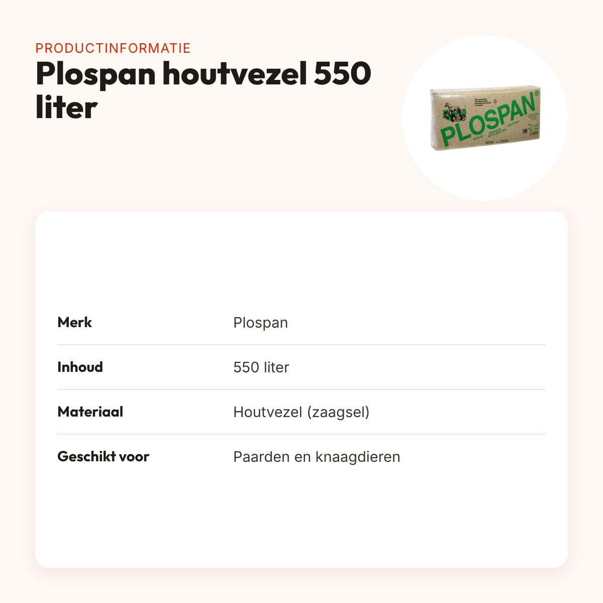 Plospan houtvezel 550 liter – stofarme bedding voor paarden en knaagdieren – productinformatie