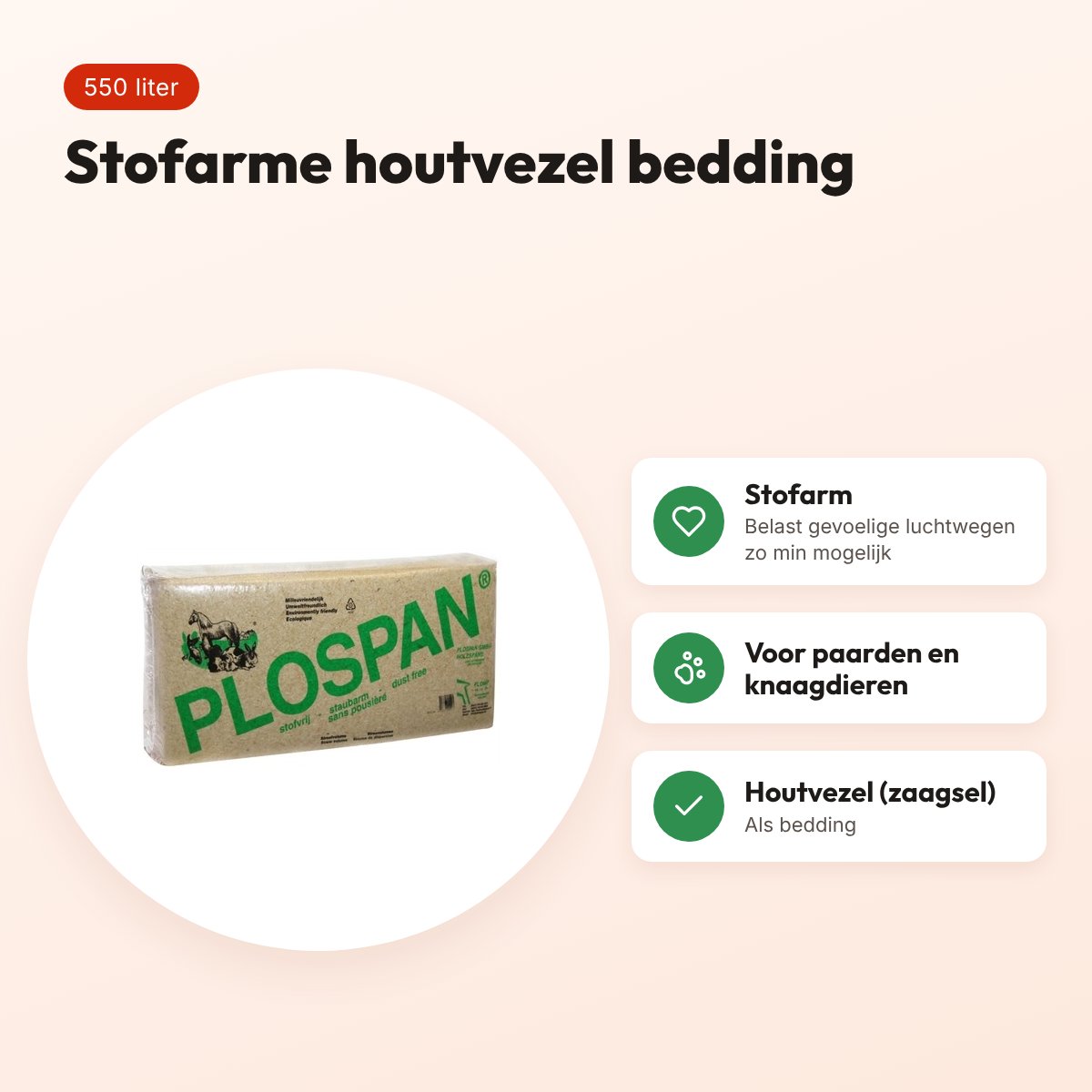 Plospan houtvezel 550 liter – stofarme bedding voor paarden en knaagdieren – voordelen