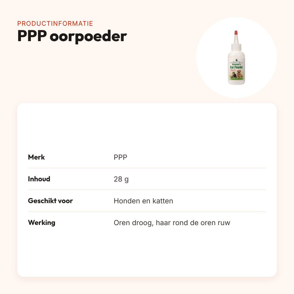PPP oorpoeder 28 g – drooghoudend, voor honden en katten – productinformatie