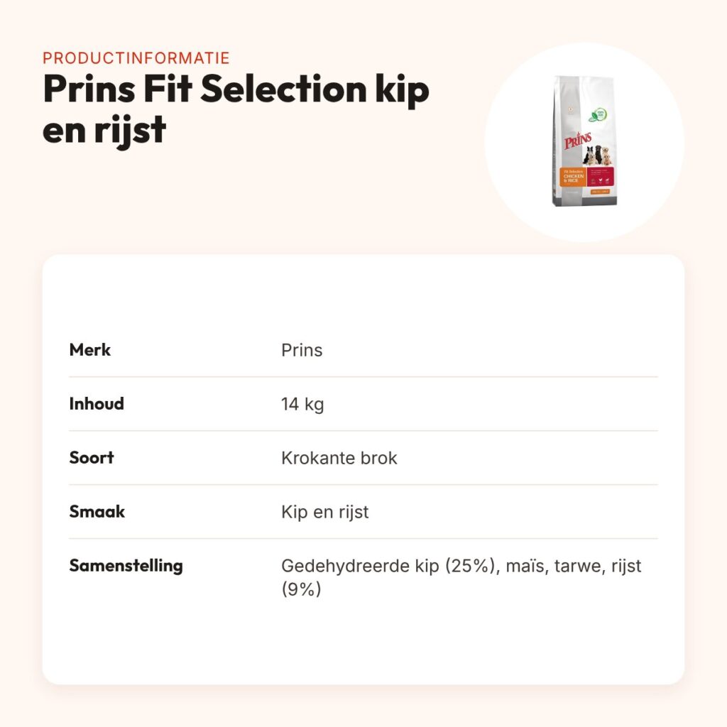 Prins hondenvoer Fit Selection kip en rijst 14 kg – krokante brokjes – productinformatie