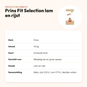 Prins hondenvoer Fit Selection lam en rijst 14 kg – (middel)grote rassen – productinformatie