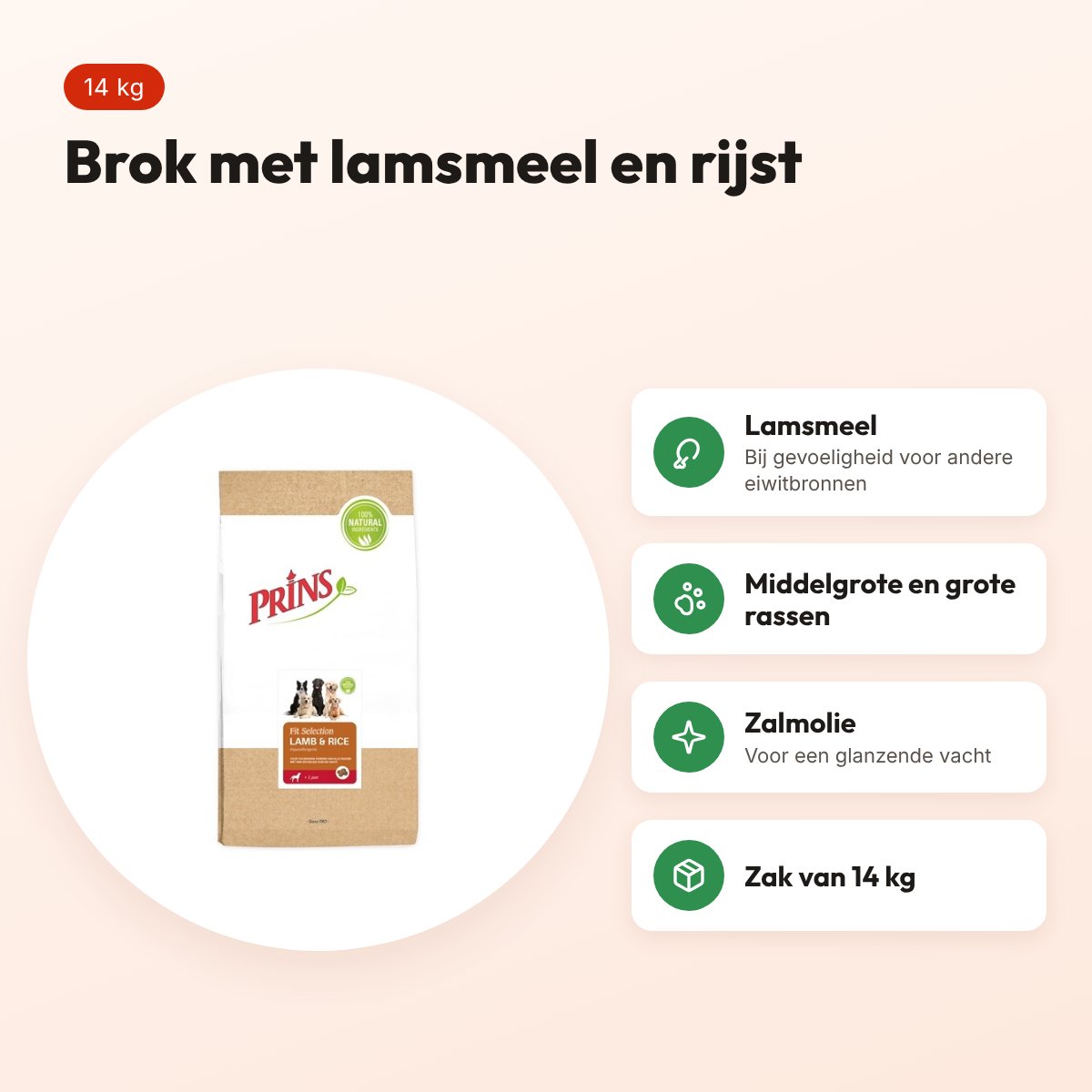 Prins hondenvoer Fit Selection lam en rijst 14 kg – (middel)grote rassen – voordelen