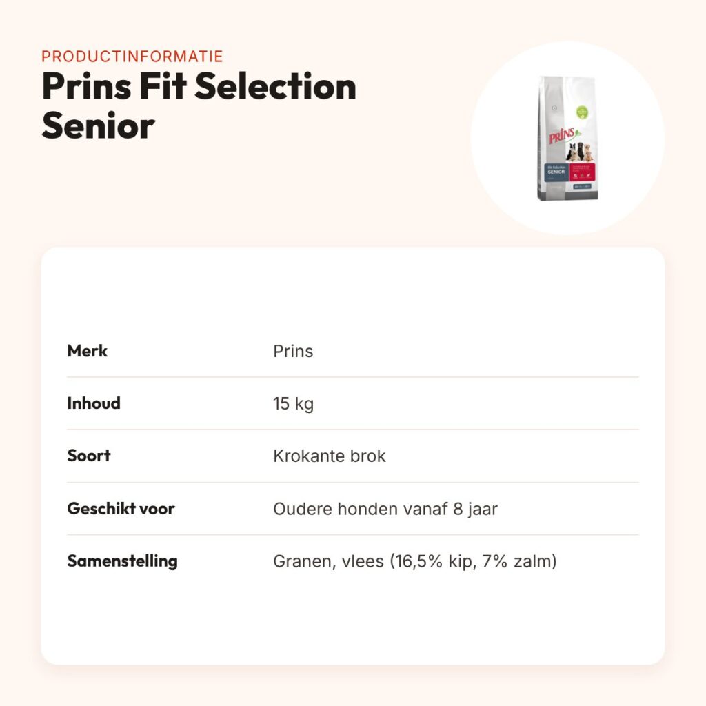 Prins hondenvoer Fit Selection Senior 15 kg – krokante brok – productinformatie