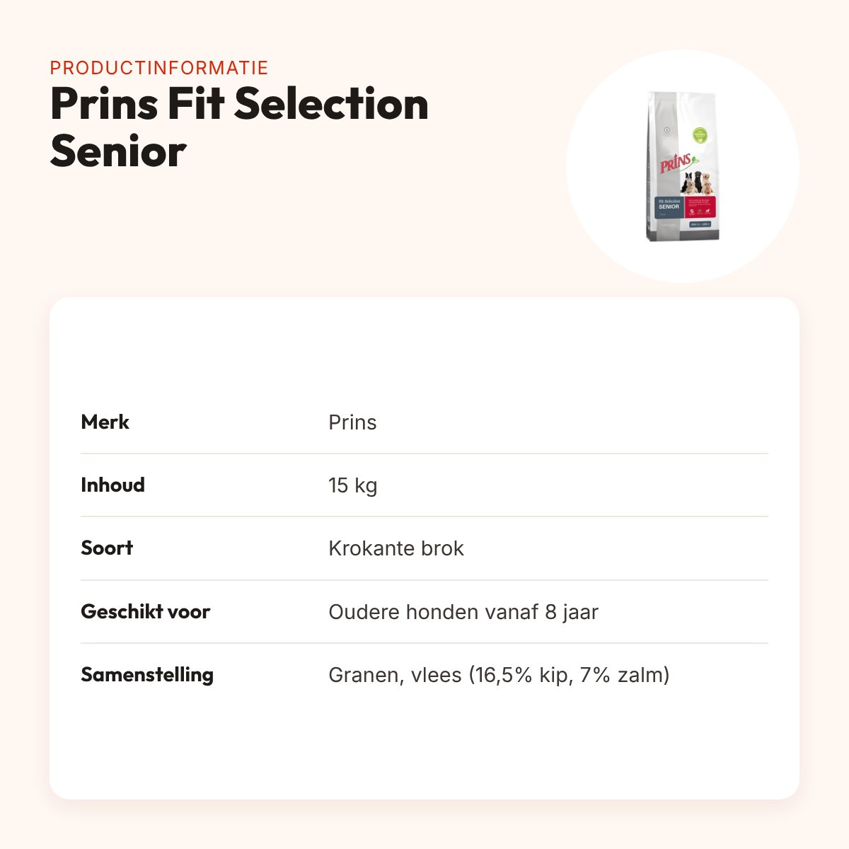 Prins hondenvoer Fit Selection Senior 15 kg – krokante brok – productinformatie