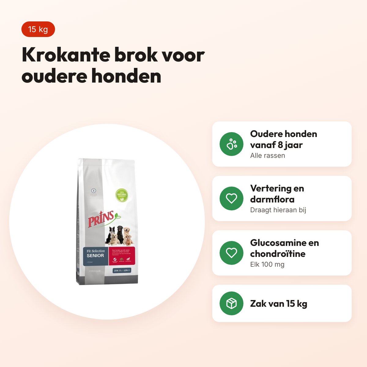 Prins hondenvoer Fit Selection Senior 15 kg – krokante brok – voordelen