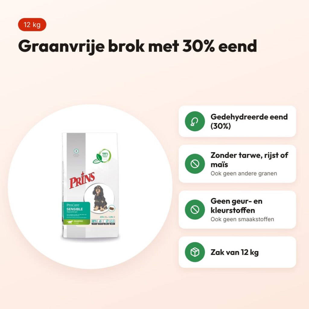 Prins hondenvoer Grainfree eend 12 kg – graanvrij, hypoallergeen – voordelen