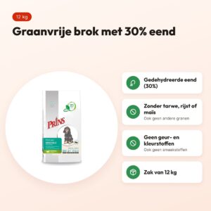 Prins hondenvoer Grainfree eend 12 kg – graanvrij, hypoallergeen – voordelen