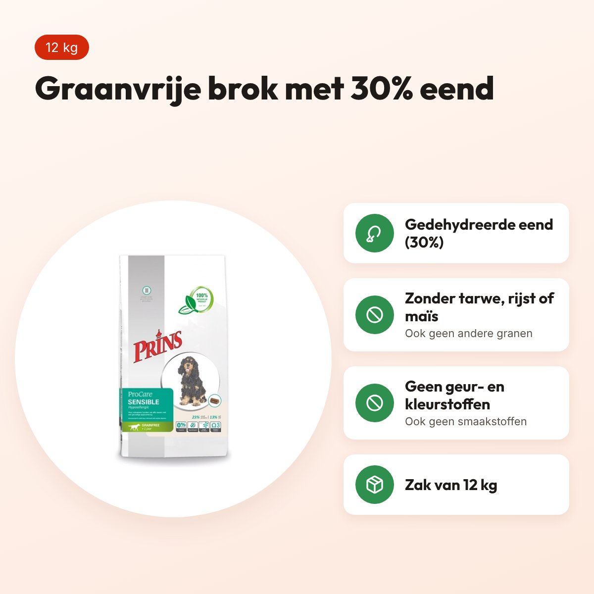 Prins hondenvoer Grainfree eend 12 kg – graanvrij, hypoallergeen – voordelen