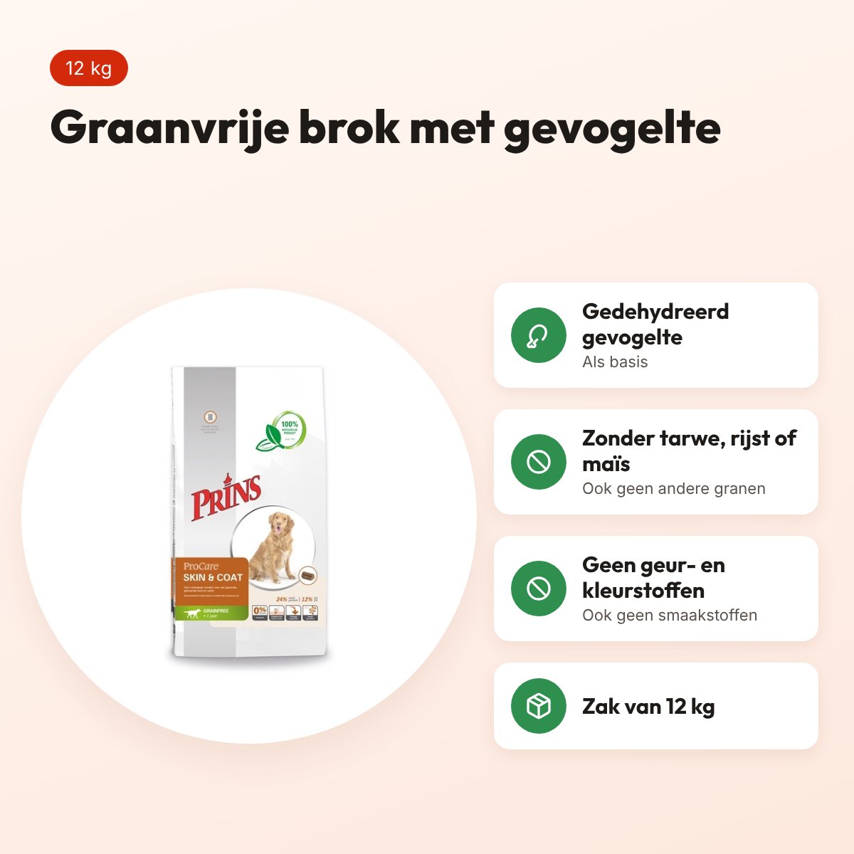 Prins hondenvoer Procare Grainfree gevogelte 12 kg – huid en vacht – voordelen
