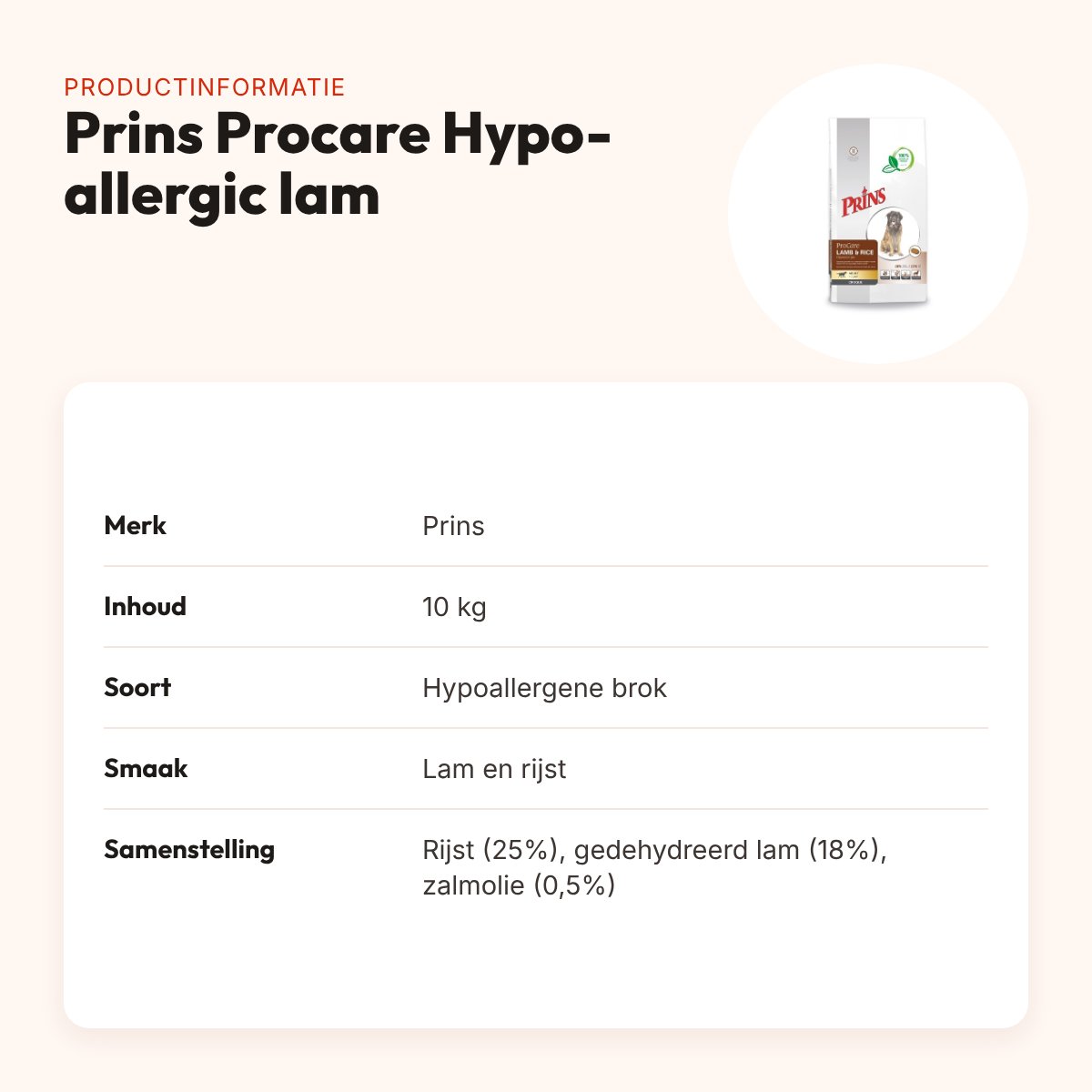 Prins hondenvoer Procare Hypo-allergic lam en rijst 10 kg – productinformatie