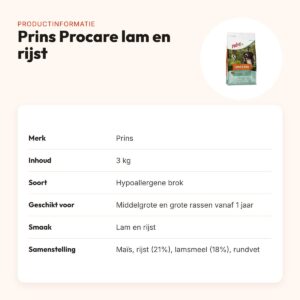 Prins hondenvoer Procare lam en rijst 3 kg – hypoallergeen – productinformatie
