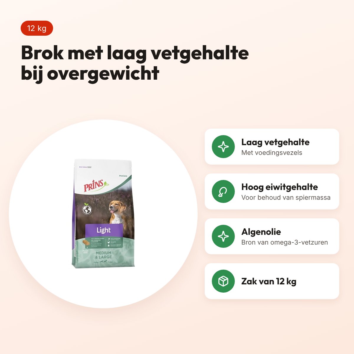 Prins hondenvoer Procare Light Low Calorie 12 kg – bij overgewicht – voordelen