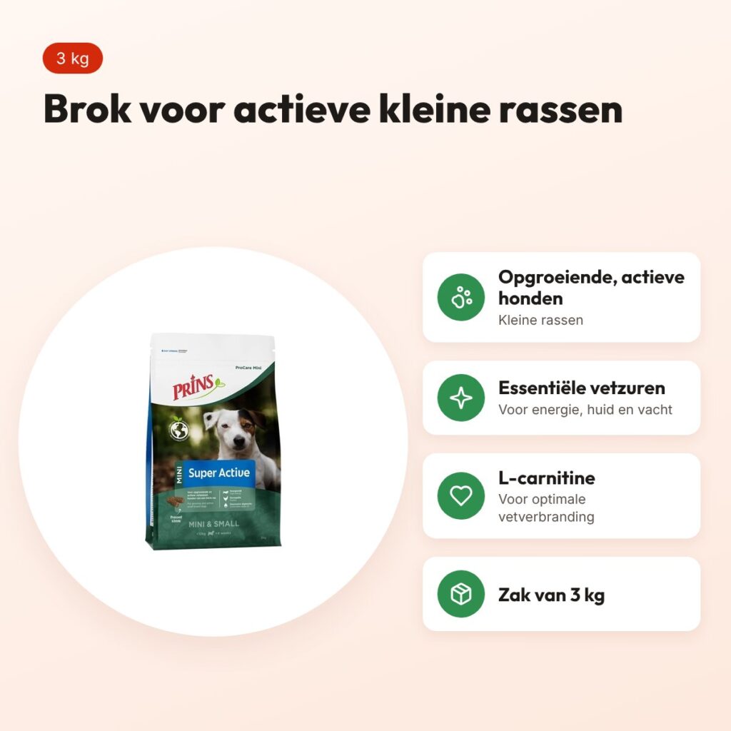 Prins hondenvoer Procare Mini Super 3 kg – kleine rassen, met L-carnitine – voordelen