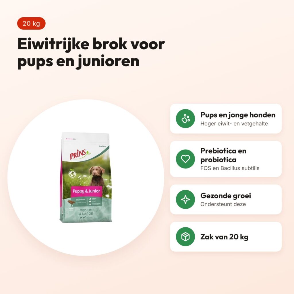 Prins hondenvoer Procare Puppy/Junior 20 kg – eiwitrijk – voordelen