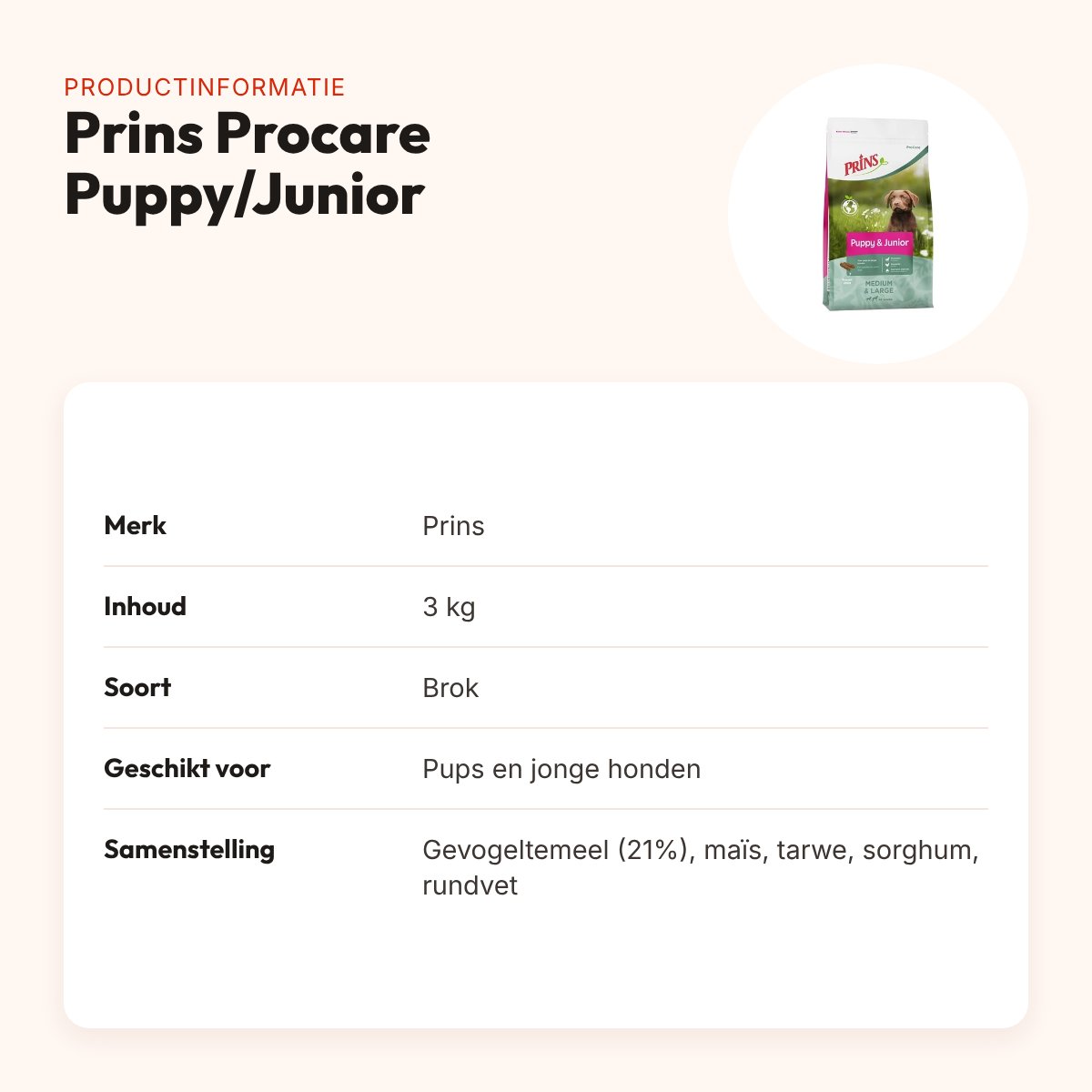 Prins hondenvoer Procare Puppy/Junior 3 kg – met prebiotica – productinformatie