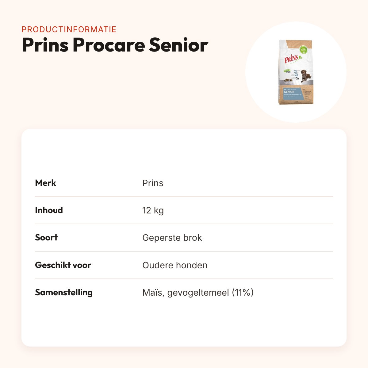 Prins hondenvoer Procare Senior 12 kg – geperst – productinformatie