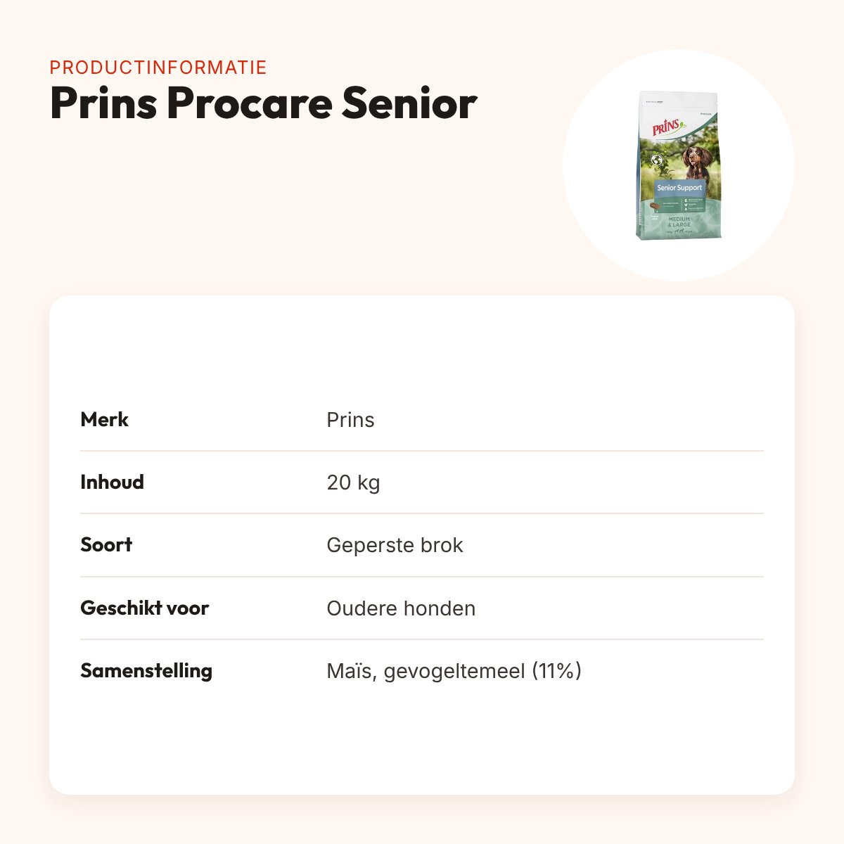 Prins hondenvoer Procare Senior 20 kg – geperst – productinformatie