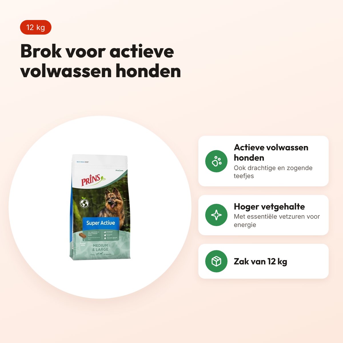 Prins hondenvoer Procare Super Active 12 kg – actieve honden – voordelen