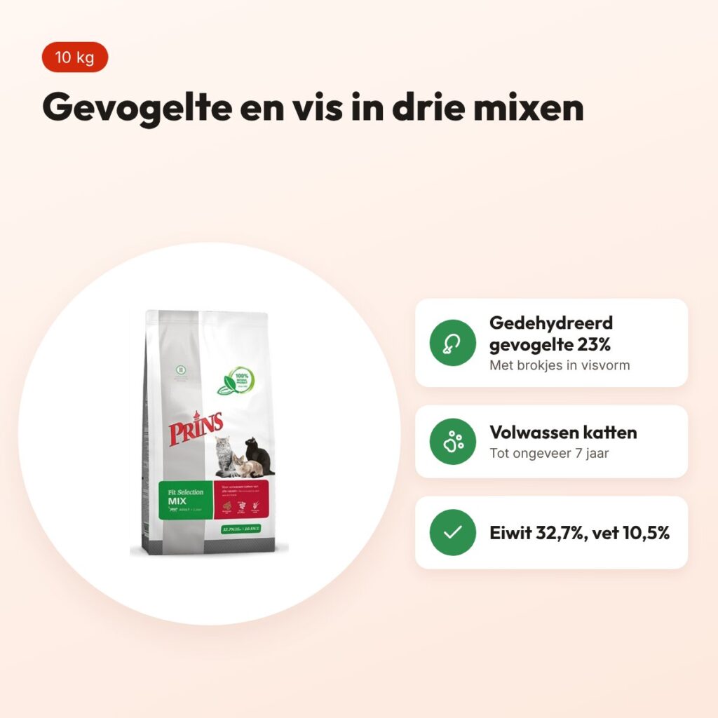 Prins kattenvoeding Mix 10 kg – gedehydreerd gevogelte en vis – voordelen