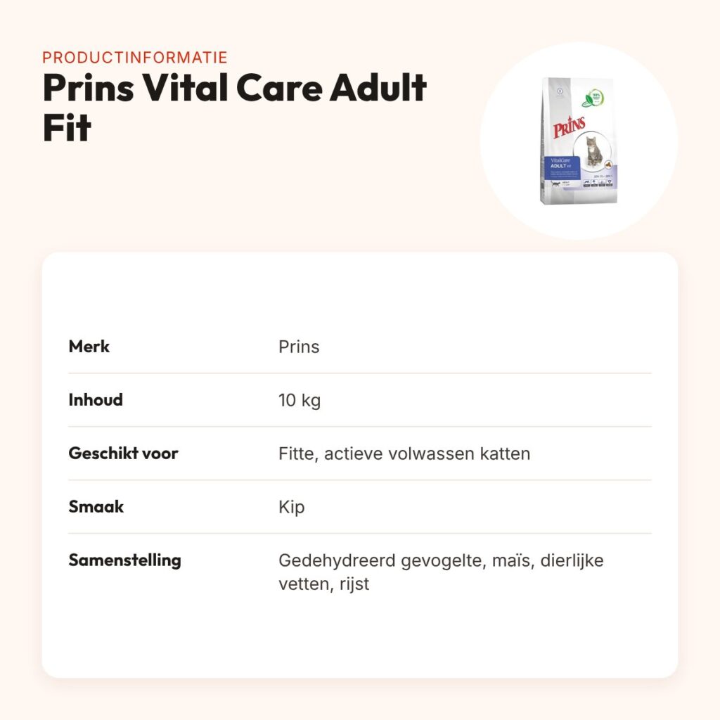 Prins kattenvoer Vital Care Adult Fit 10 kg – kipsmaak – productinformatie