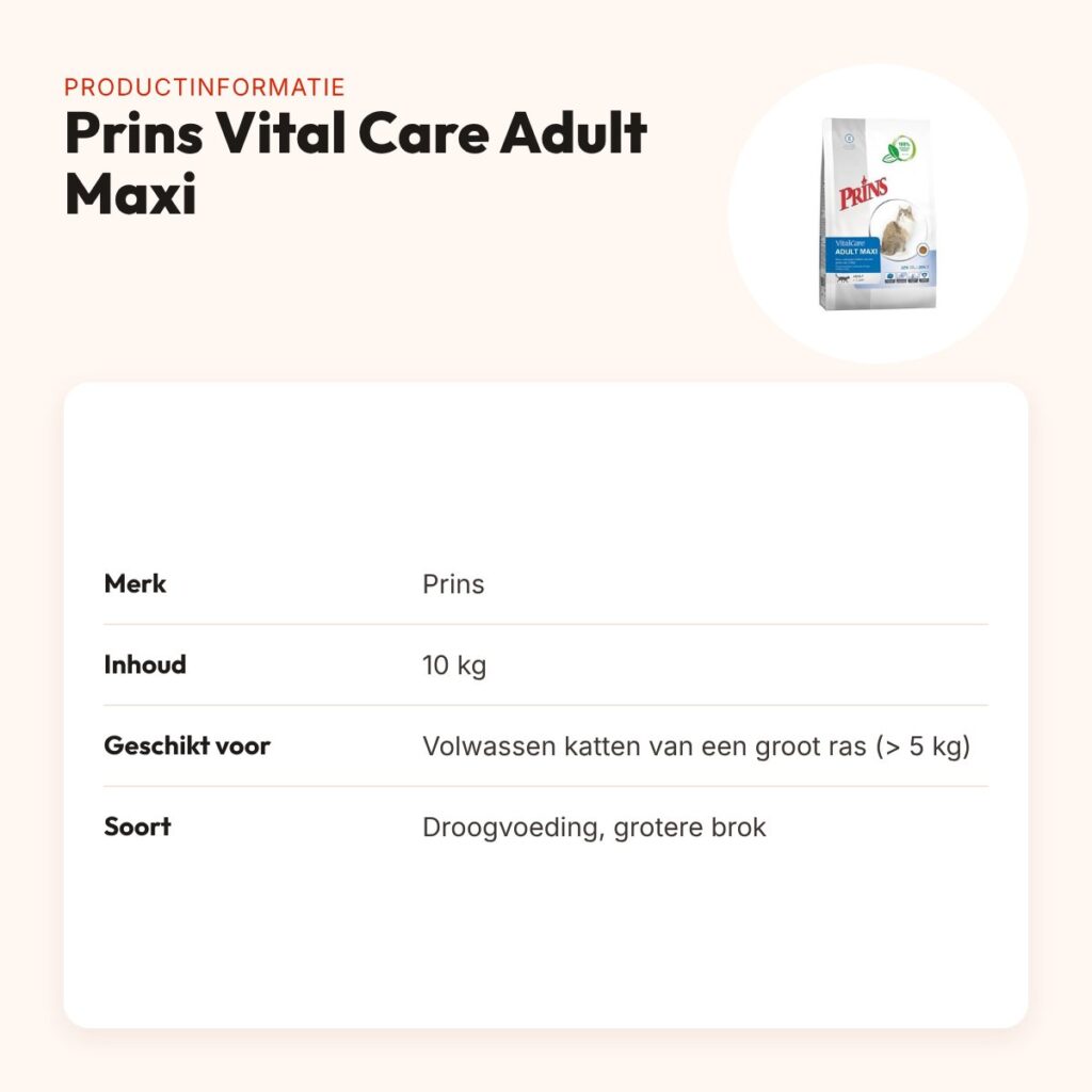 Prins kattenvoer Vital Care Adult Maxi 10 kg – grotere brok – productinformatie