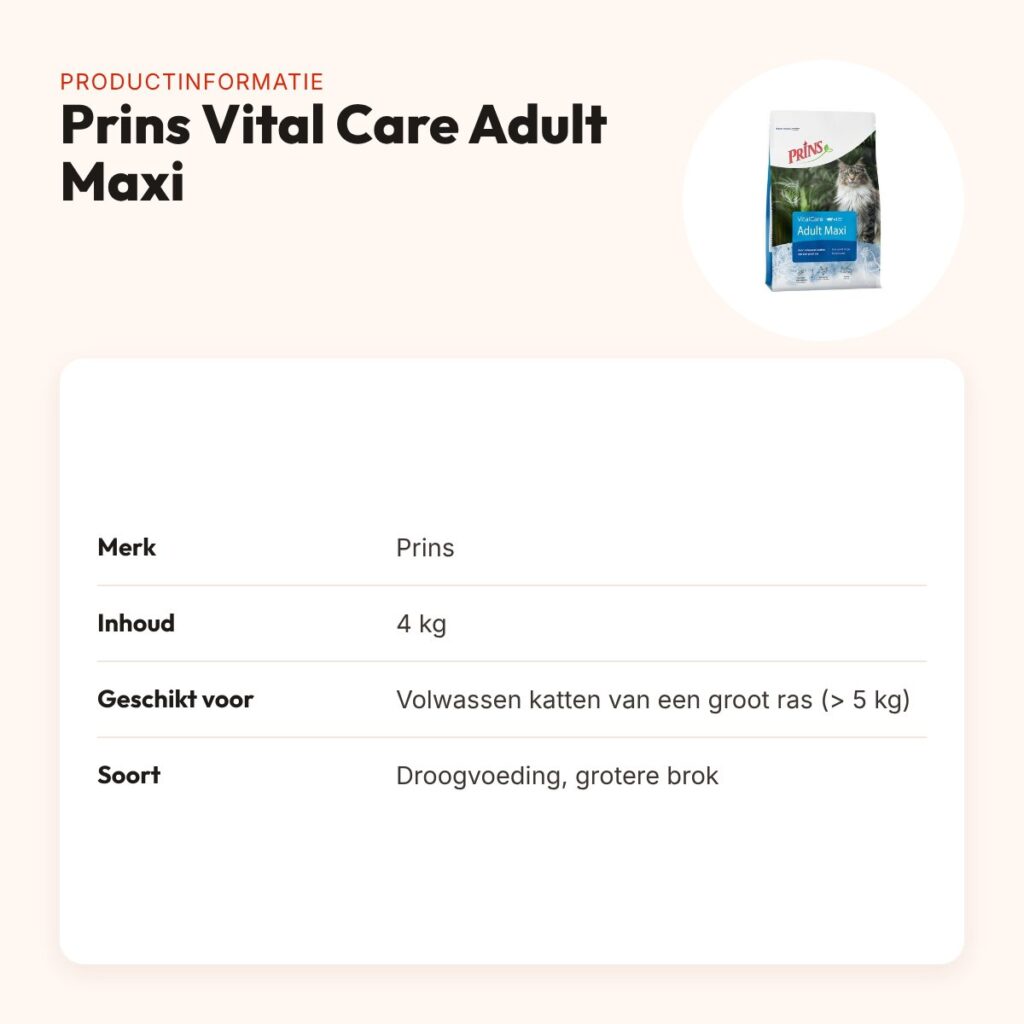Prins kattenvoer Vital Care Adult Maxi 4 kg – grote rassen – productinformatie