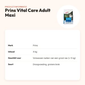 Prins kattenvoer Vital Care Adult Maxi 4 kg – grote rassen – productinformatie