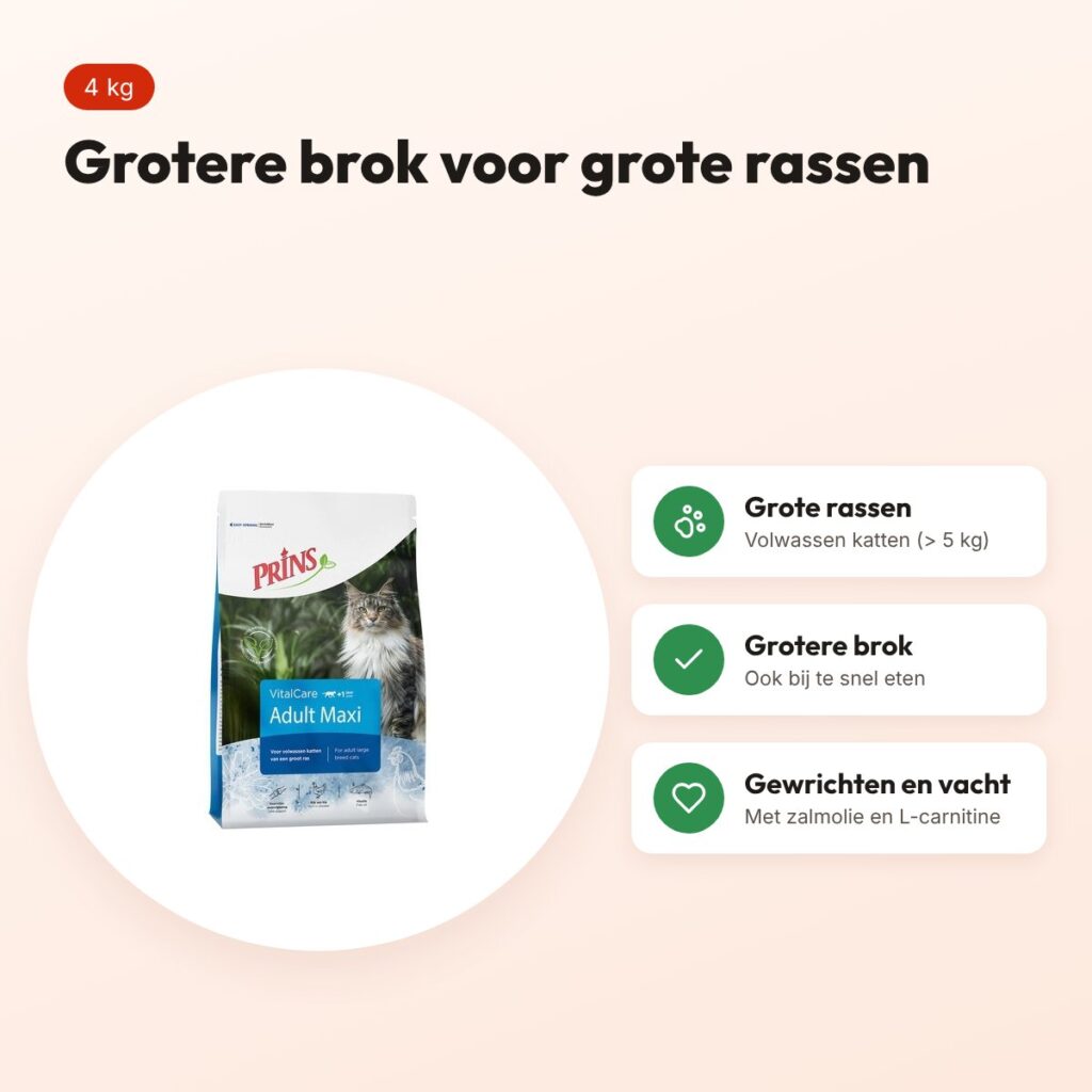 Prins kattenvoer Vital Care Adult Maxi 4 kg – grote rassen – voordelen