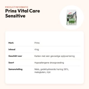 Prins kattenvoer Vital Care Adult Sensitive Hypoallergeen 4 kg – productinformatie