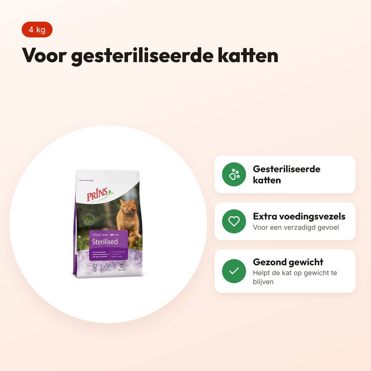 Prins kattenvoer Vital Care Adult Sterilised 4 kg – voordelen