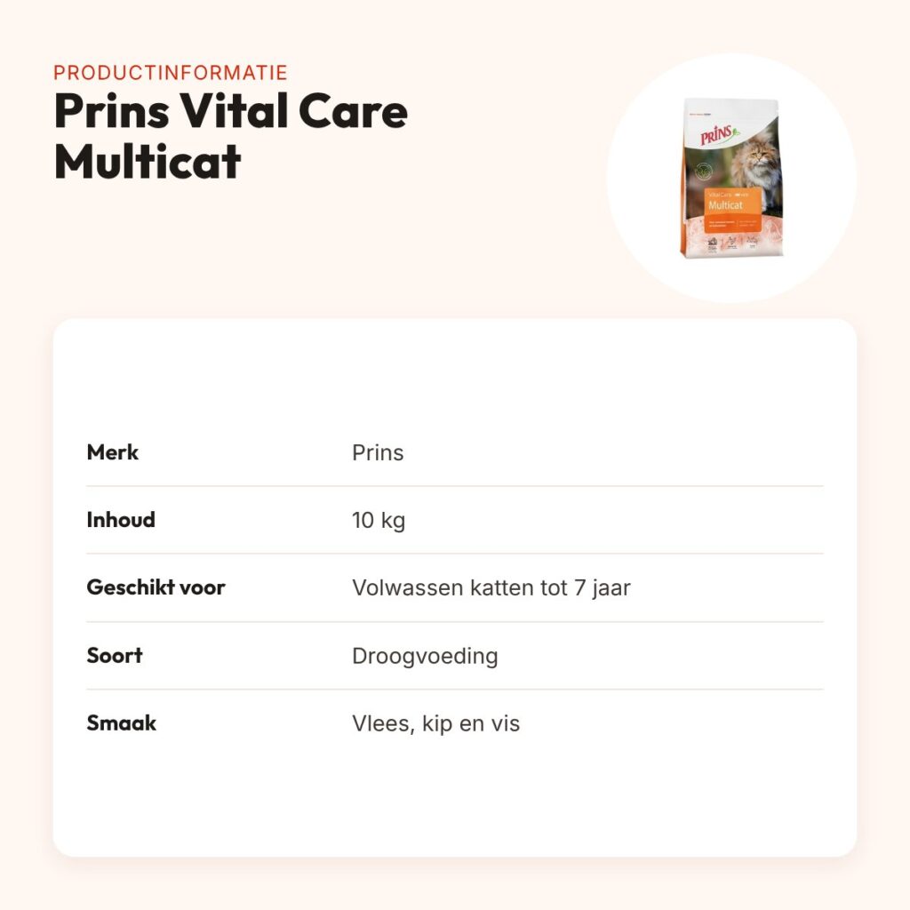 Prins kattenvoer Vital Care Multicat 10 kg – vlees, kip en vis – productinformatie